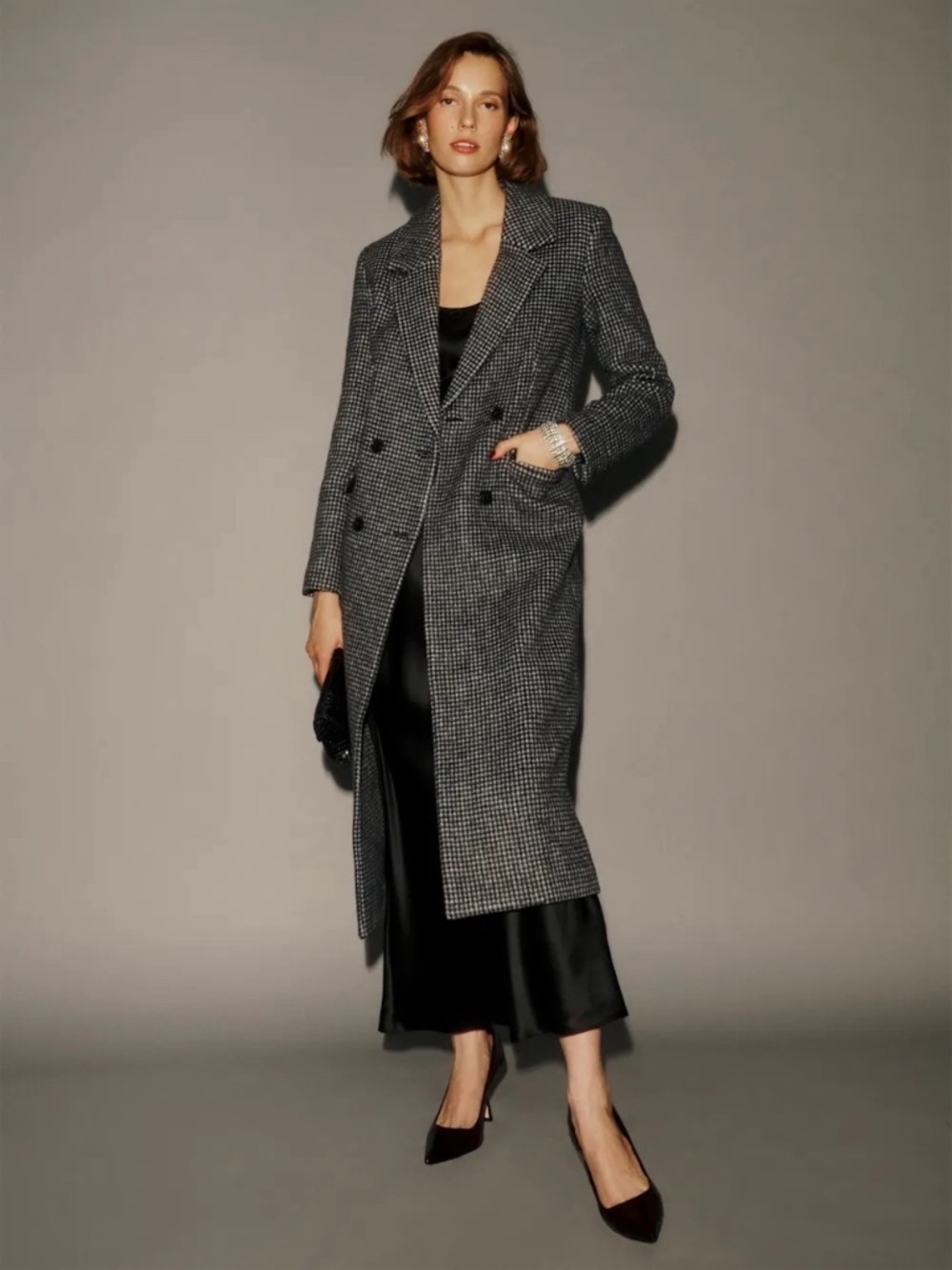 Reformation Baker Coat Black And White Houndstooth - Size M